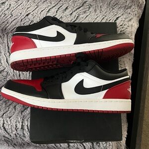 Nike Men's Jordan 1 Low Men’s Size 10 Black, White, and Red Sneakers